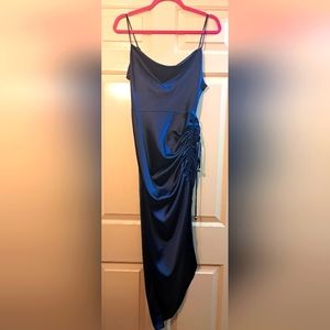 NWT Beautiful Fashion Nova Navy Blue Satin Dress, Size Medium